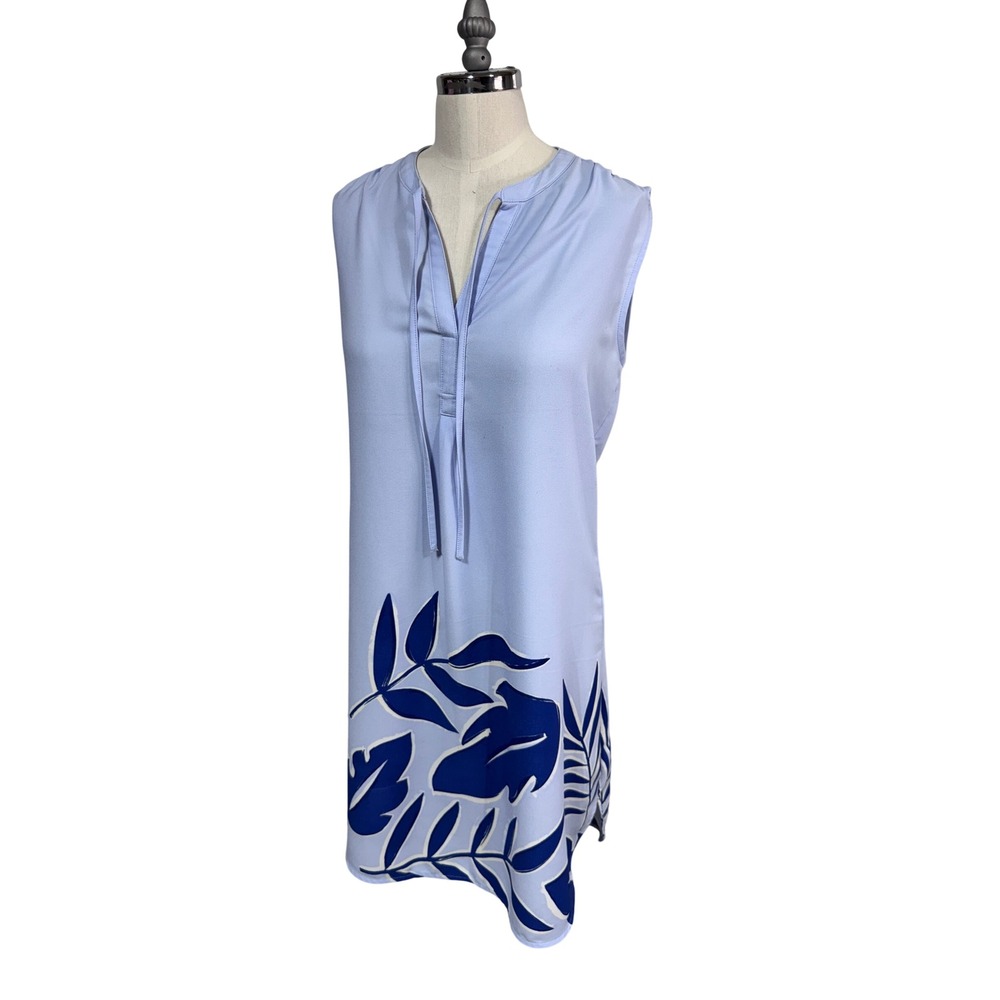 Merona Womens S Sleeveless Blue Leaf Print Tunic Dress
